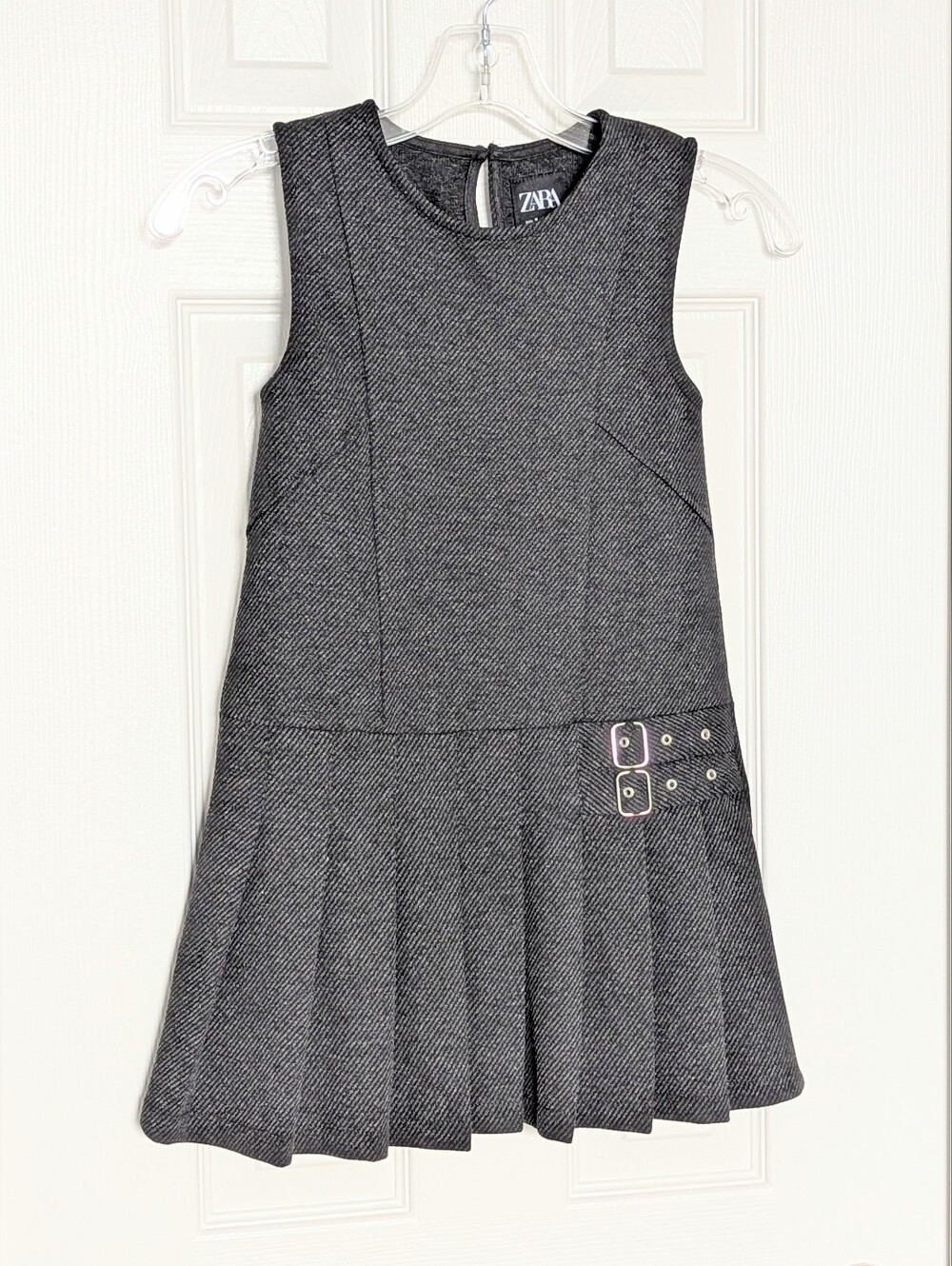 ZARA Girls (Size 8) Jumper/Pinafore/Tunic Dress w/Pleated Skirt & Buckle Accents